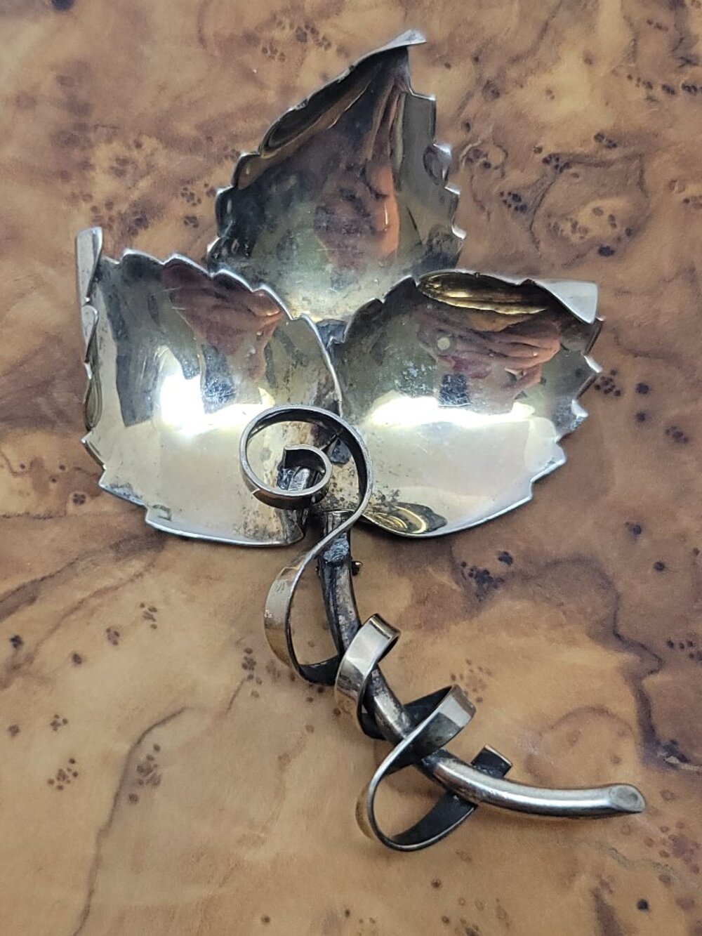 Vintage Sterling Grapevine Leaf Plant Brooch by Castlecliff